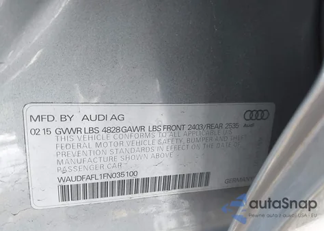 2015 Audi A4 2.0T Premium z USA, uszkodzony, nr VIN WAUDFAFL1FN035100